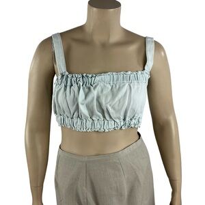 Weekend Los Angeles Glacier Mineral Wash Smocked Crop Top Blue Size XL